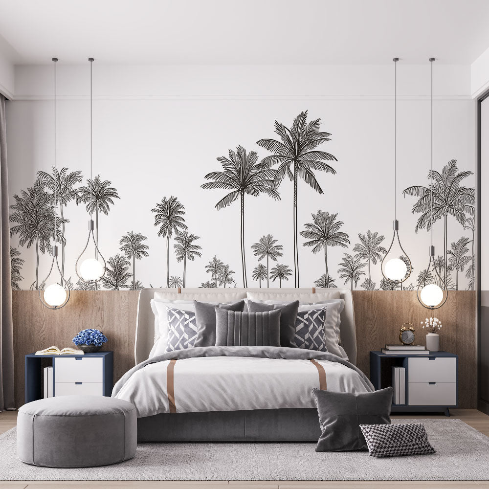 Palm Tree Wallpaper | Black Palms on White Wall Mural