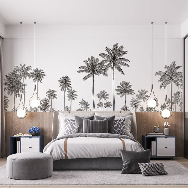 Palm Tree Wallpaper | Black Palms on White Wall Mural