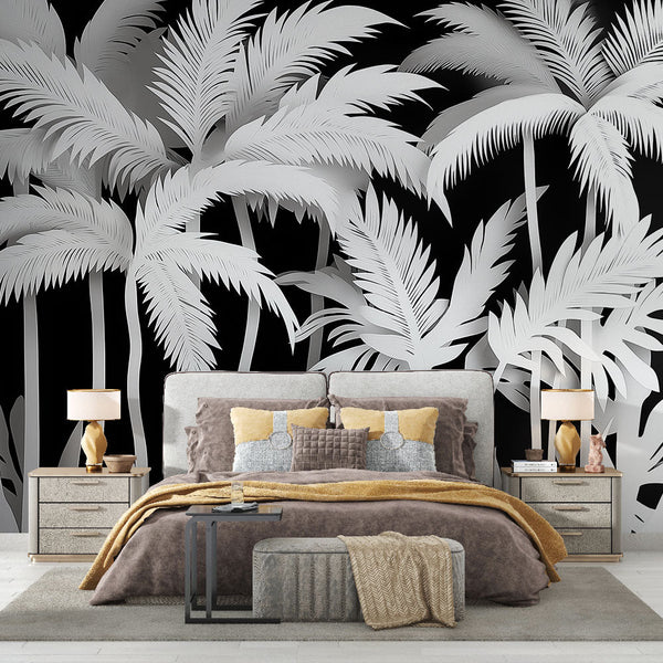Palm Trees Wallpaper | Tropical Black and White Wall Mural