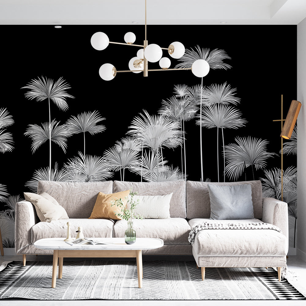 Monochrome Palm Wallpaper | Elegant Black and White Palms