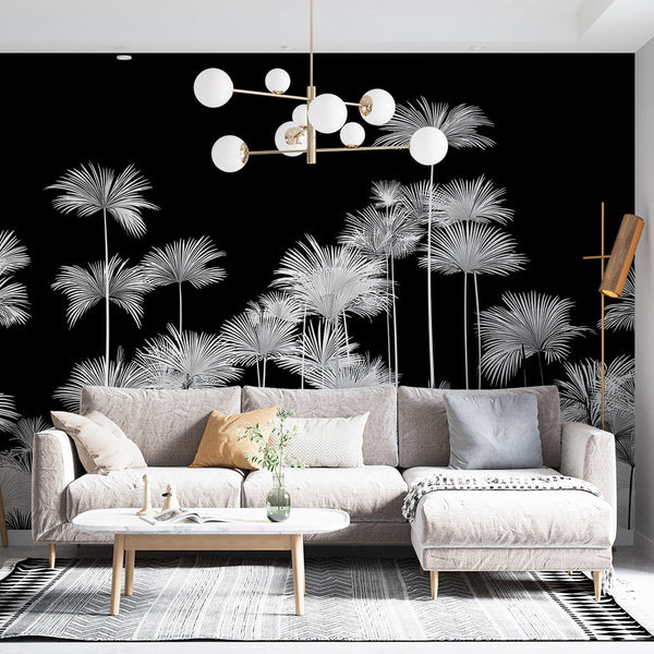 Monochrome Palm Wallpaper | Elegant Black and White Palms