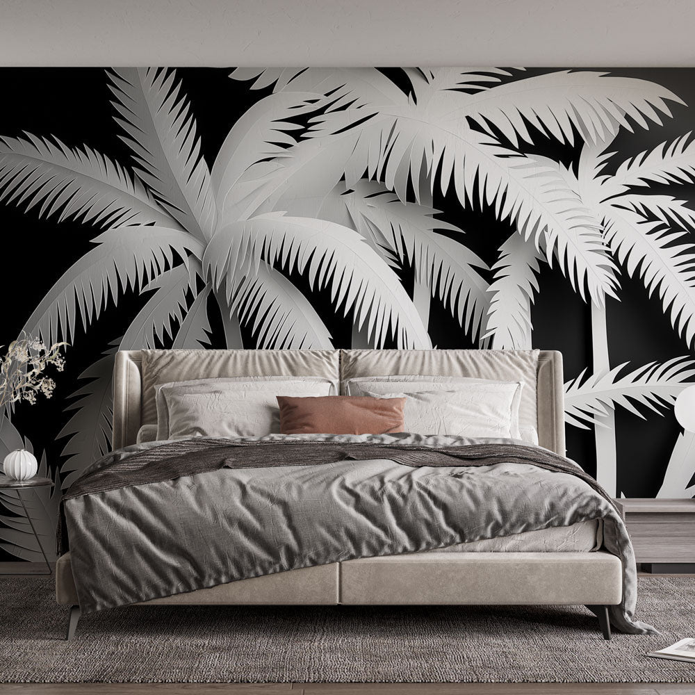 Palm Trees Wallpaper | White Relief Palm Wall Mural