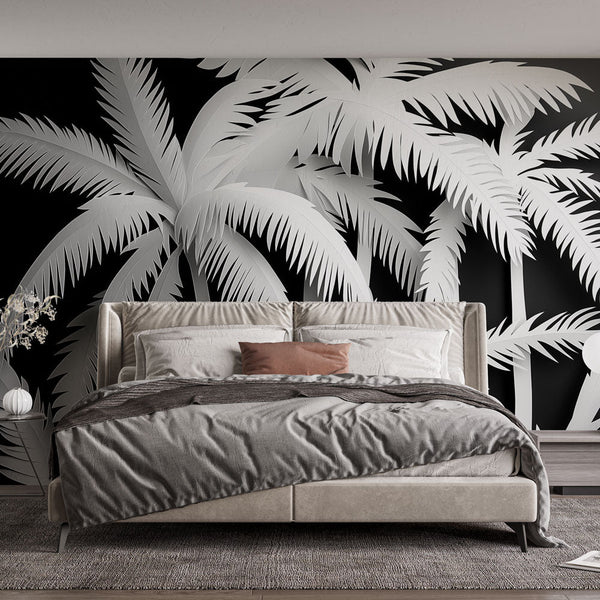 Palm Trees Wallpaper | White Relief Palm Wall Mural