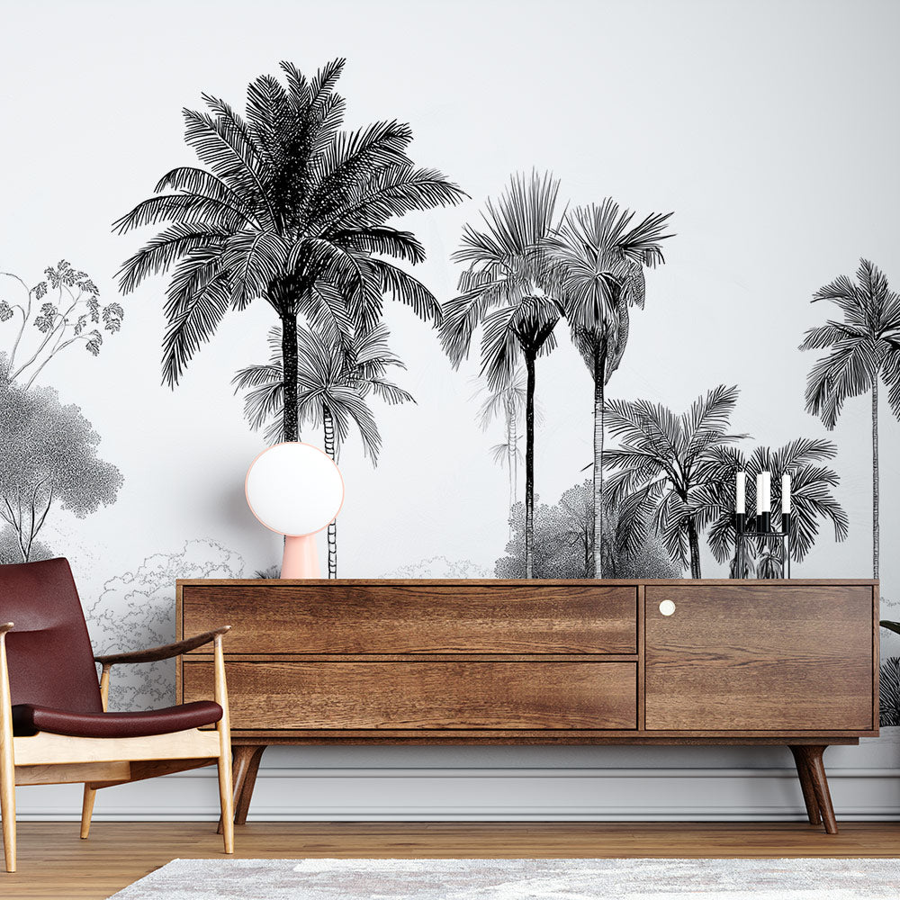 Palm Wallpaper | Black and White Palms and Lush Foliage