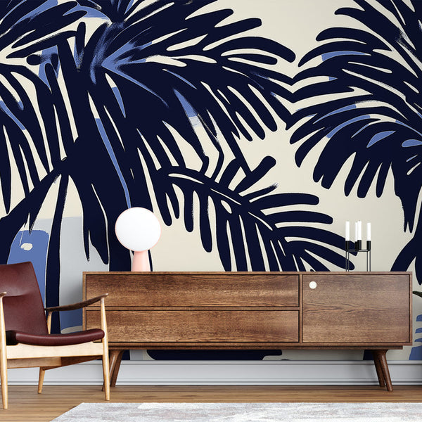 Navy Palm Wallpaper | Stylised Tropical Wall Mural