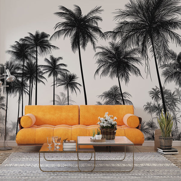 Black Palm Wallpaper | Elegant Palm Silhouettes on White