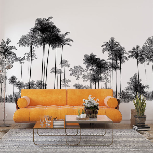Palm Tree Wallpaper | Stylized Black and White Palm Mural