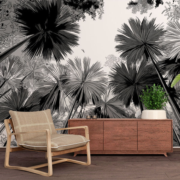 Palm Tree Wallpaper | Artistic Black and White Fronds