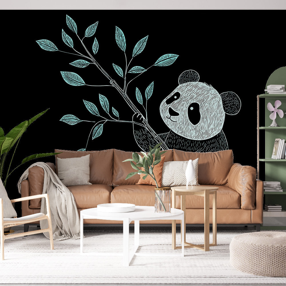 Panda Wallpaper | Adorable Panda Holding a Turquoise Branch