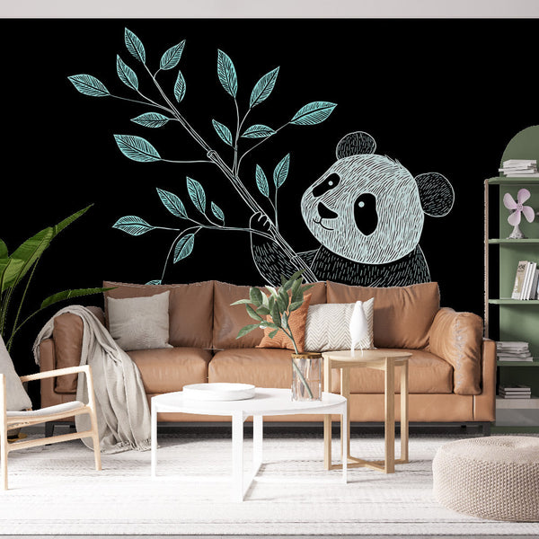 Panda Wallpaper | Adorable Panda Holding a Turquoise Branch