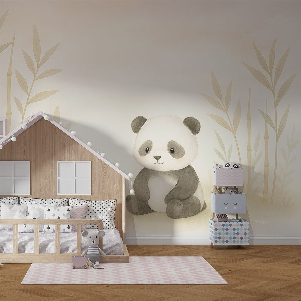 Panda Wallpaper | Gentle Panda Among Bamboo in Soft Pastel Tones