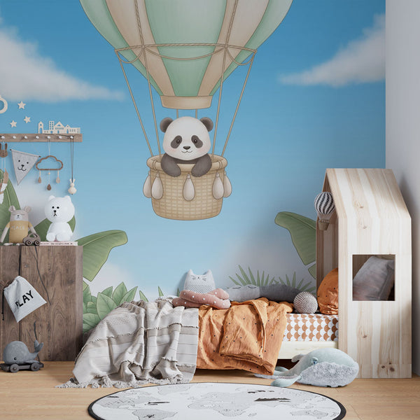 Panda Hot Air Balloon Wallpaper | Tropical Kids' Wall Mural