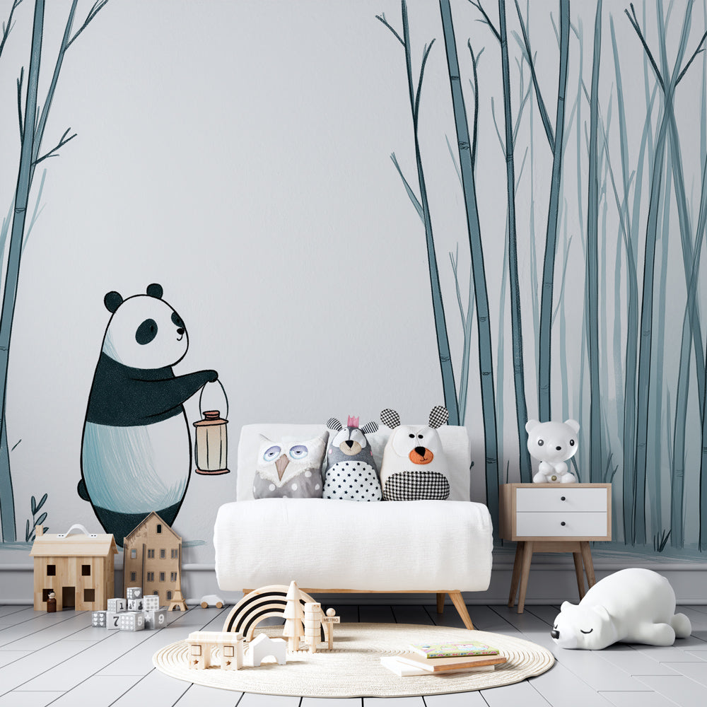 Panda Wallpaper | Panda with Lantern in a Bamboo Forest