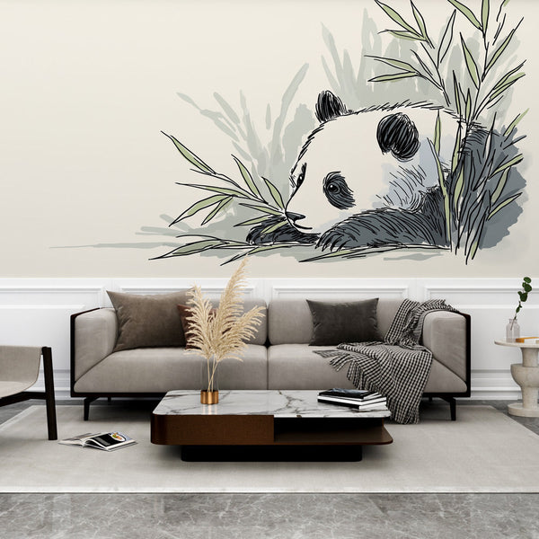 Panda Wallpaper | Delicate Panda Resting Among Bamboo Leaves