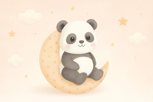 Cute Panda Wallpaper | Happy Panda on a Moon in a Starry Sky