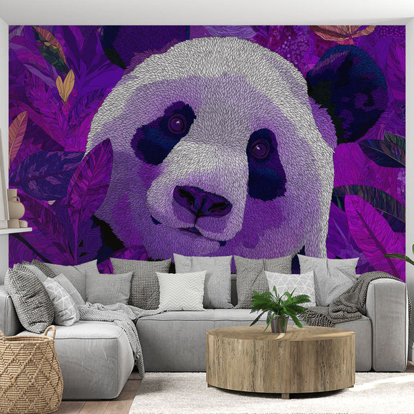 Panda Wallpaper | Stylized Panda Framed by Violet Foliage