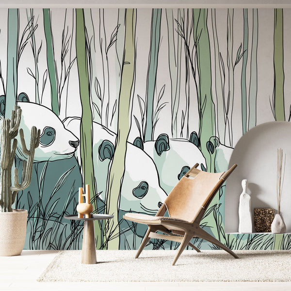 Panda Wallpaper | Minimalist Pandas Hidden in Bamboo