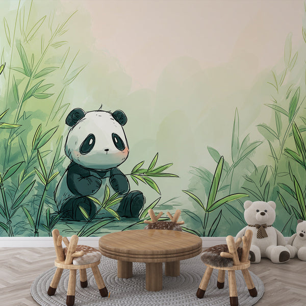 Panda Wallpaper | Adorable Panda Framed by Soft Bamboo Leaves