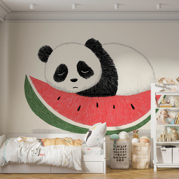 Panda and Watermelon Wallpaper | Playful Nursery Mural