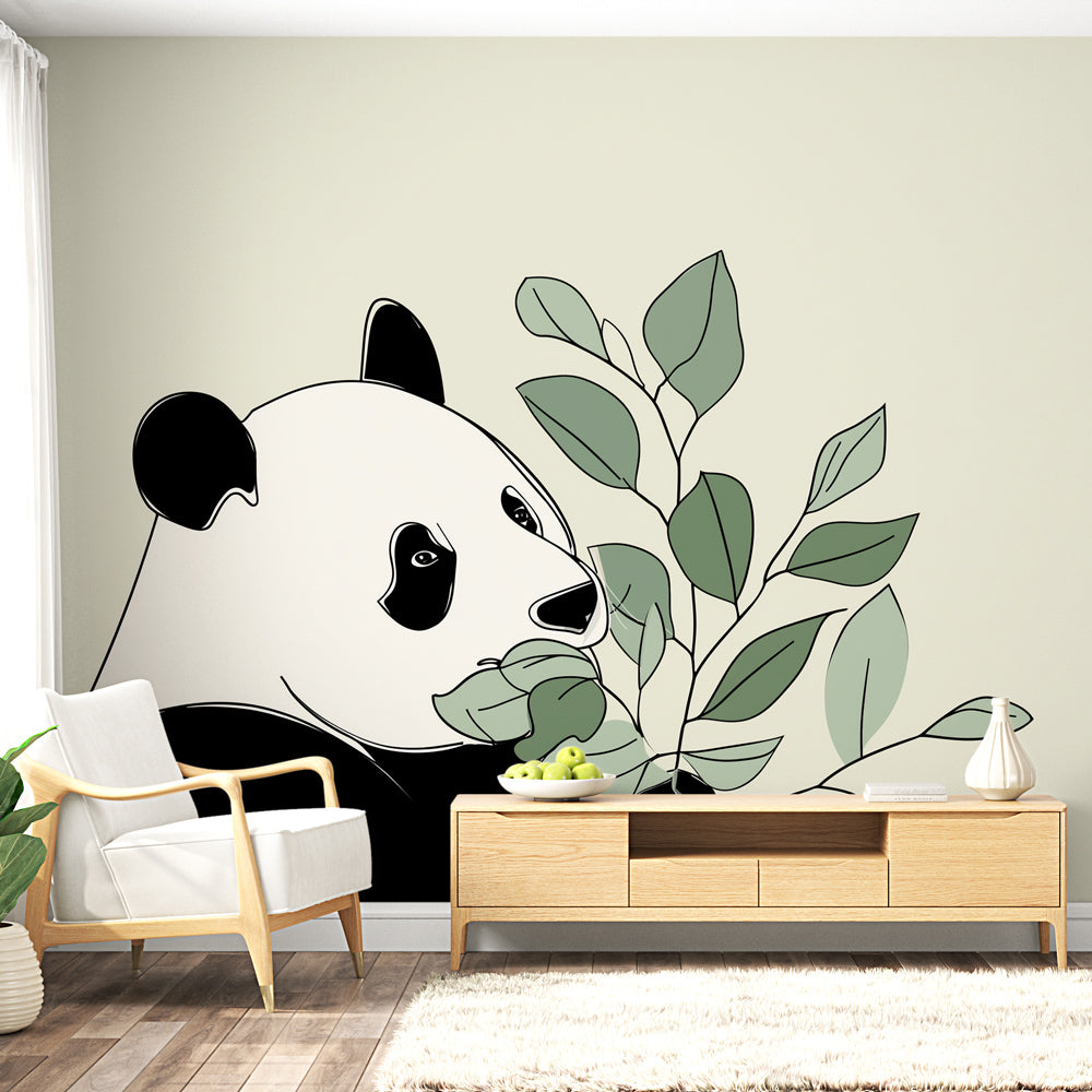 Panda Wallpaper | Charming Panda with Minimalist Leaves