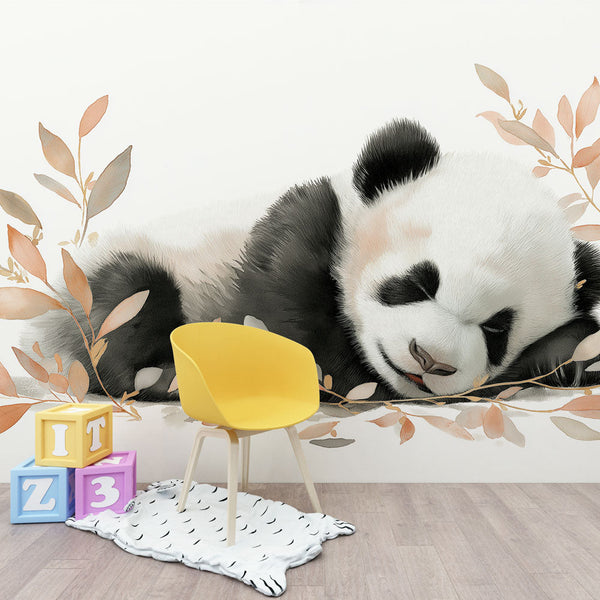Panda Wallpaper | Resting Panda in Soft Stylized Leaves