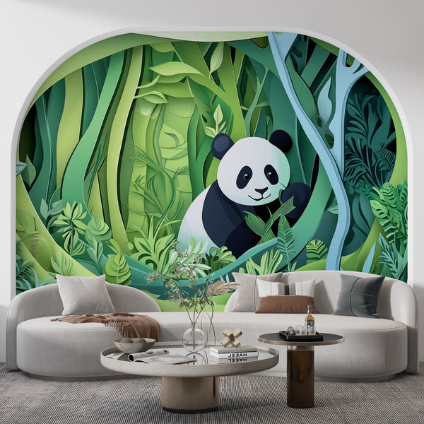 Panda Jungle Wallpaper | Tropical Green Foliage Wall Mural