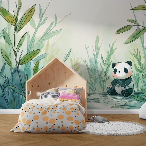 Cute Panda Wallpaper | Playful Panda Among Delicate Leaves
