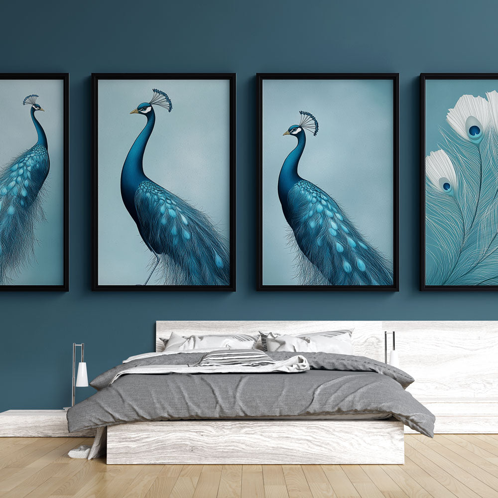 Blue Peacock Wallpaper | Refined Feather Wall Mural Decor