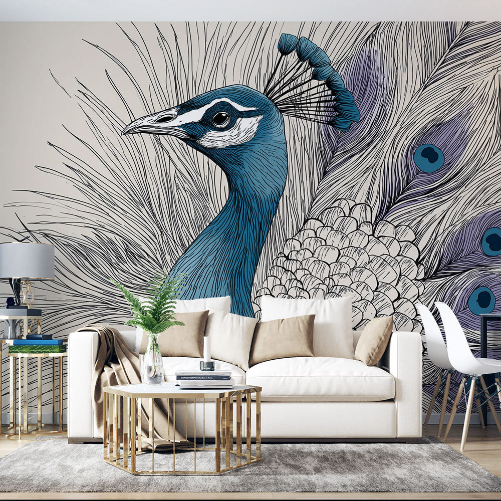 Peacock Wallpaper | Elegant Blue Peacock with Delicate Feathers