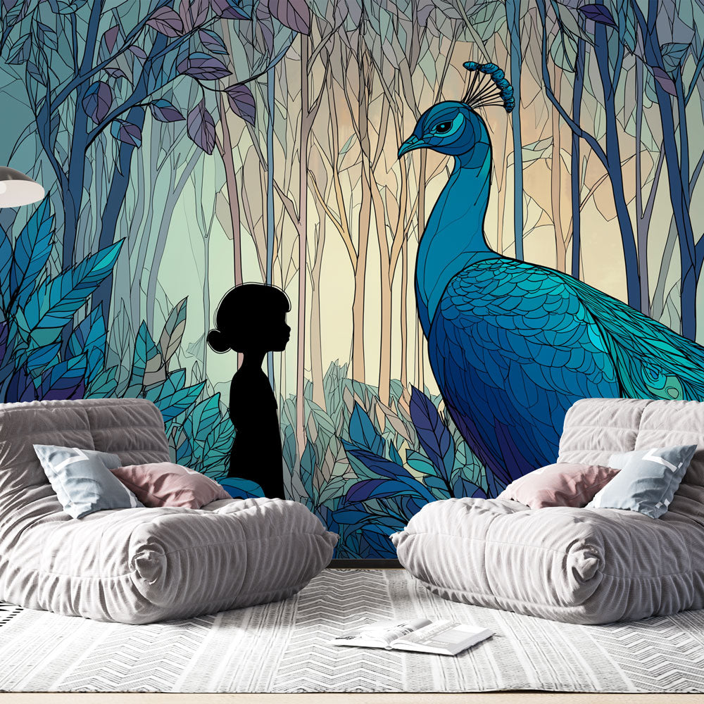 Peacock Wallpaper | Child and Peacock in an Enchanted Forest