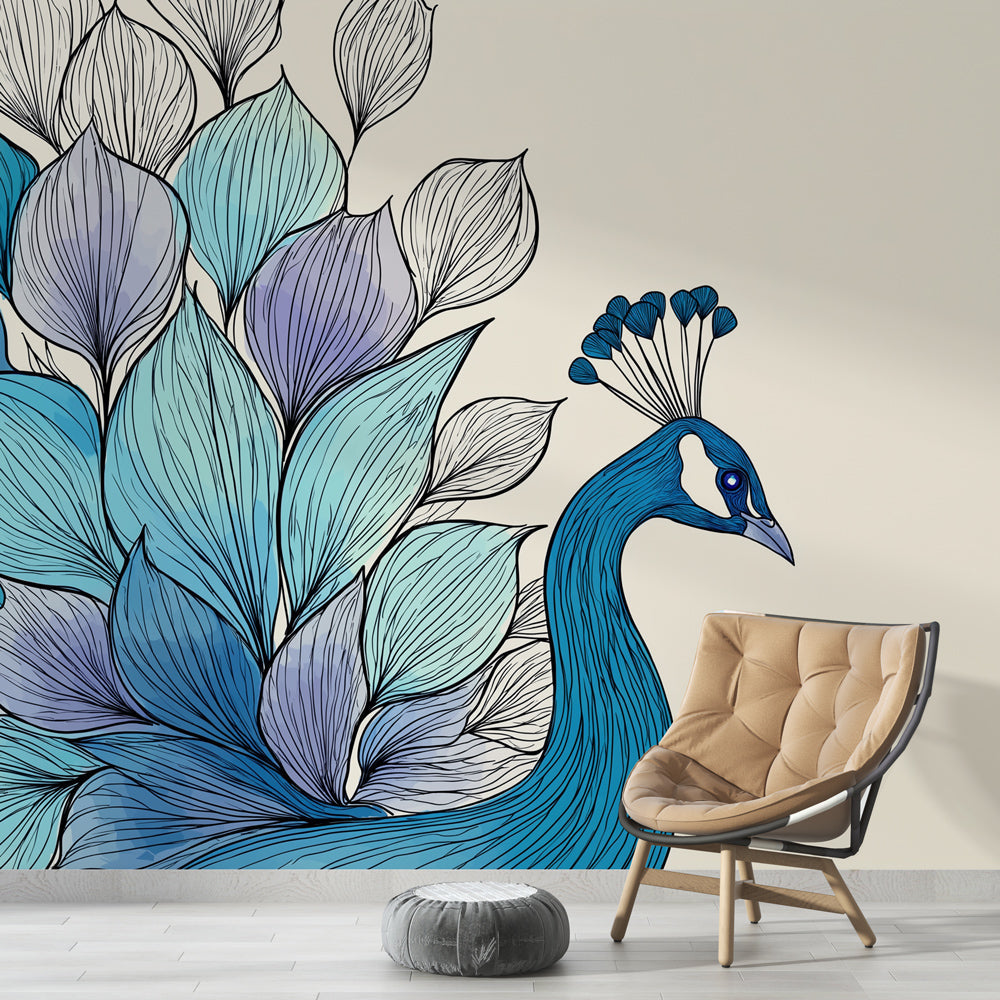 Peacock Wallpaper | Majestic Peacock Among Delicate Blue Leaves