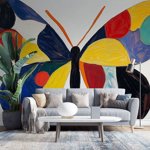 Abstract butterfly wallpaper colorful artistic design yellow red blue orange geometric forms white