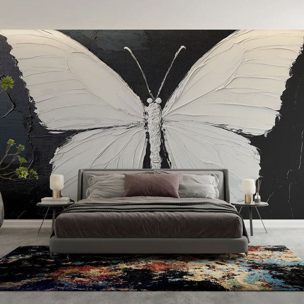 White Butterfly Wallpaper | Relief Butterfly on Black