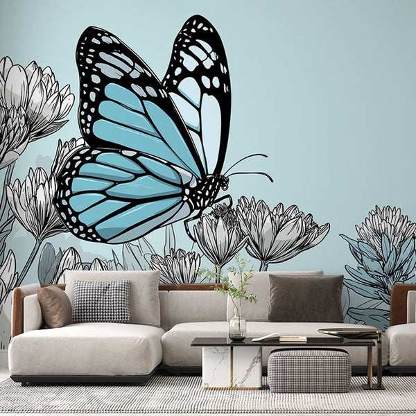 Blue Butterfly Wallpaper | Turquoise Wings and Fine Flowers