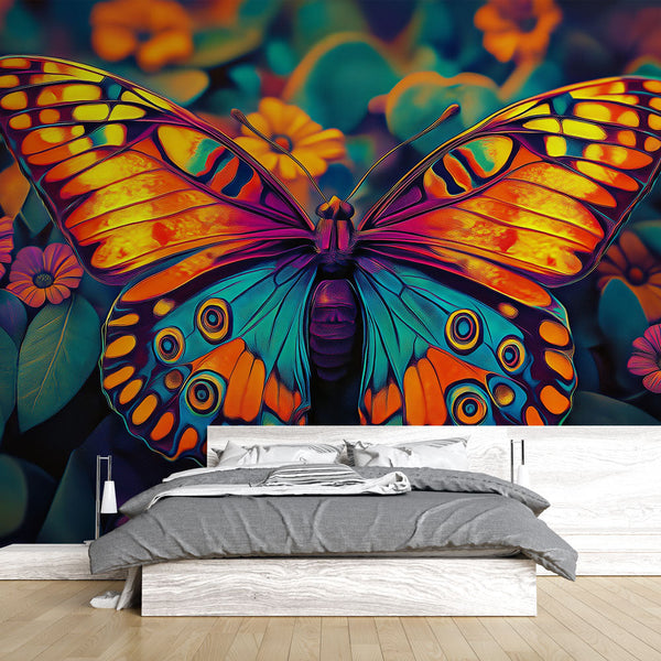 Colourful Butterfly Wallpaper | Vibrant Motif on Floral