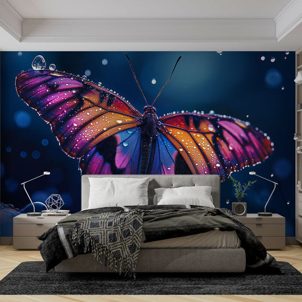 Colourful Butterfly Wallpaper | Vibrant Wings Under Dew