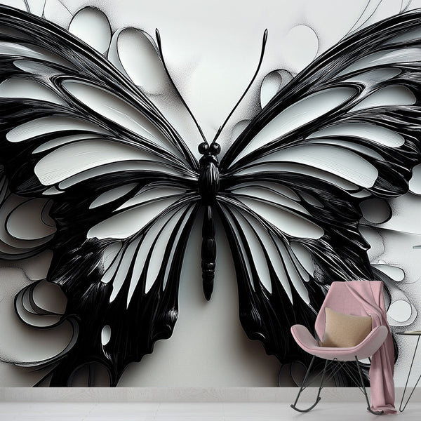 Relief Butterfly Wallpaper | Monochrome Artistic Mural