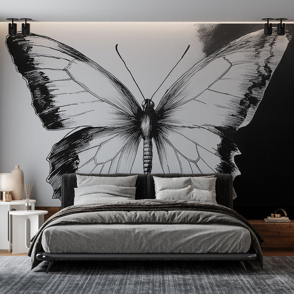 Butterfly Wallpaper | Detailed Monochrome Majestic Drawing
