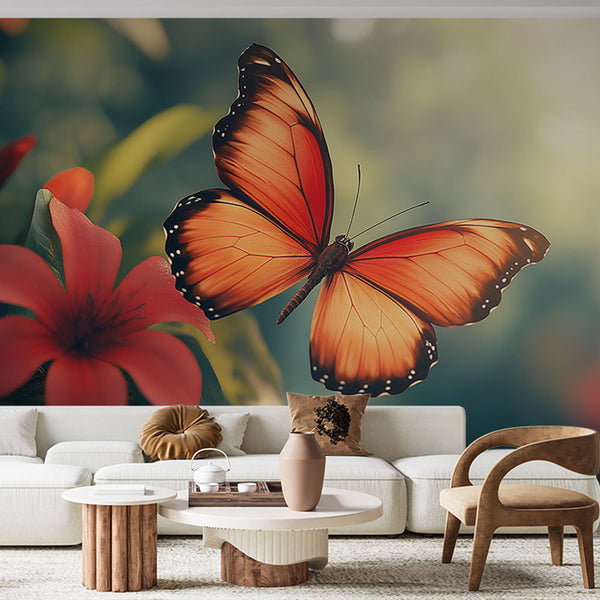 Butterfly Wallpaper | Dazzling Orange Butterfly on Floral