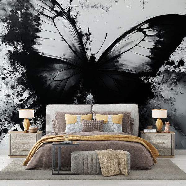 Butterfly Wallpaper | Monochrome Elegance with Ink Splashes