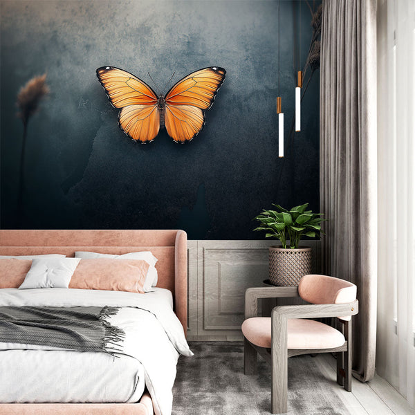 Elegant Orange Butterfly Wallpaper | Dark Textured Mural