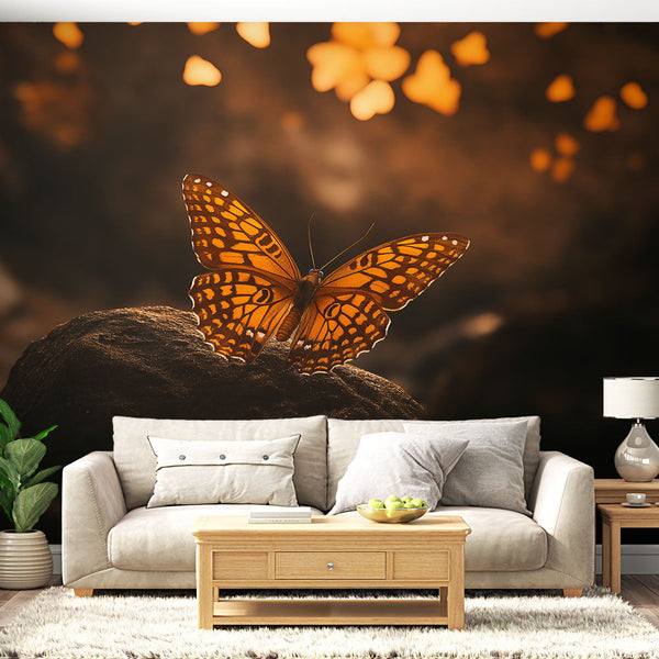 Orange Butterfly Stone Wallpaper | Natural Wall Mural