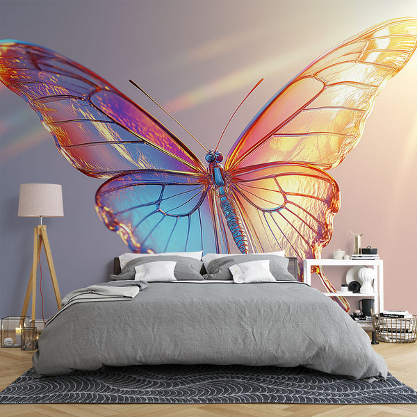 Iridescent Glass Butterfly Wallpaper | Translucent Reflections