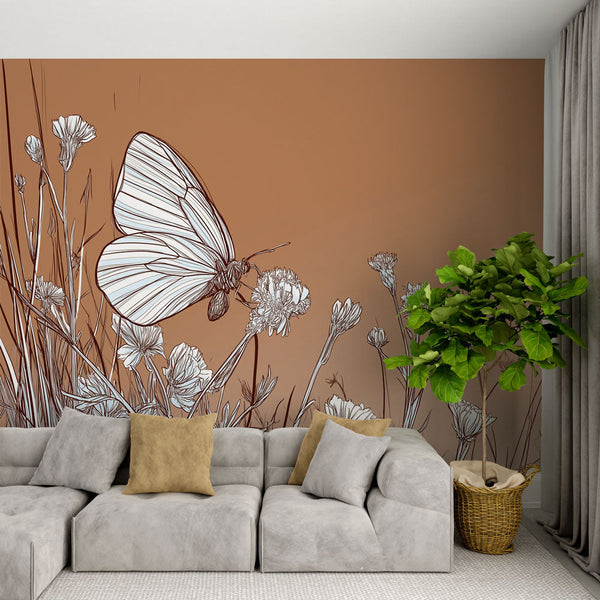 Butterfly Wallpaper | Fine Butterfly on a Warm Orange Ground