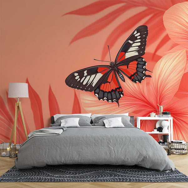 Butterfly and Flowers Wallpaper | Hibiscus Wall Mural