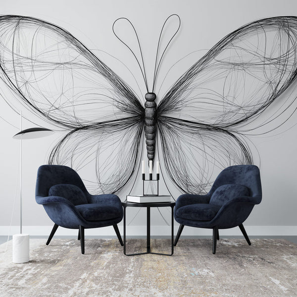 Wireframe Butterfly Wallpaper | Elegant Black Lines Design