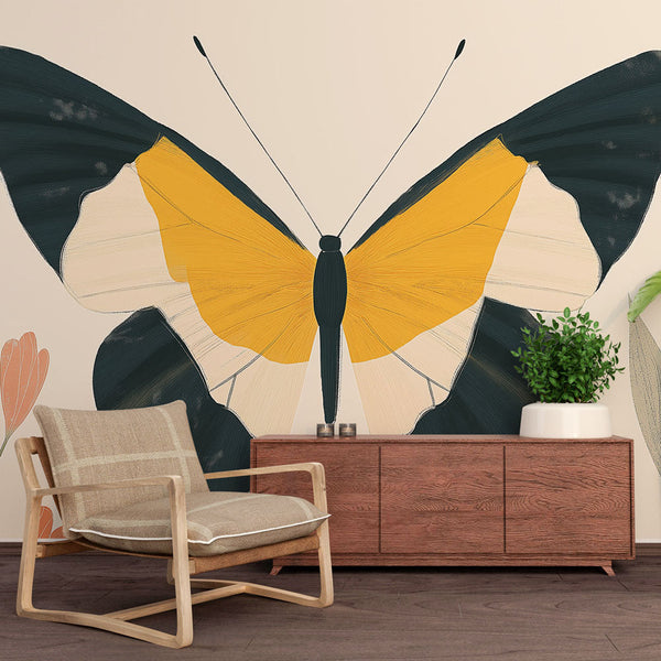 Papier peint papillon | Illustration colorée d'un papillon avec des motifs floraux délicats