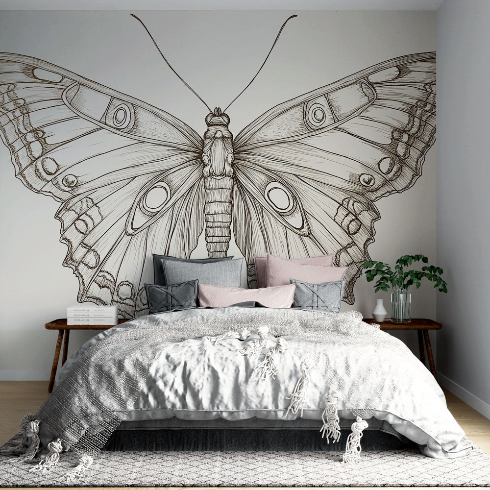 Butterfly Wallpaper | Delicate Stylised Line Butterfly