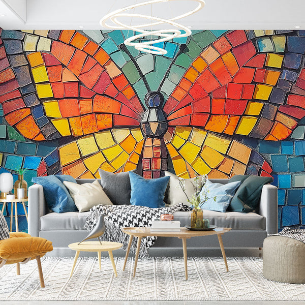 Butterfly Wallpaper | Colourful Mosaic Vibrant Butterfly