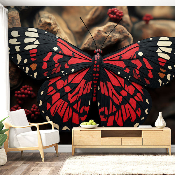 Butterfly Wallpaper | Striking Red and Black Pattern